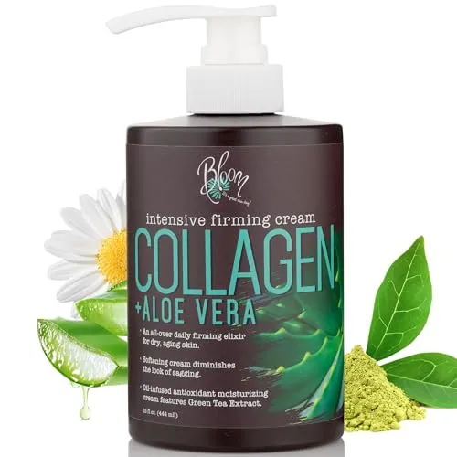 BLOOM Collagen Cream   Aloe Vera Moisturizer Body Lotion & Face Cream | Dry Skin Rescue Collagen Lotion | Skin Tightening Cream | Skin Firming   Tightening Lotion | Body Skin Care Products, 15 Oz