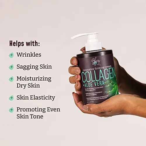 BLOOM Collagen Cream   Aloe Vera Moisturizer Body Lotion & Face Cream | Dry Skin Rescue Collagen Lotion | Skin Tightening Cream | Skin Firming   Tightening Lotion | Body Skin Care Products, 15 Oz