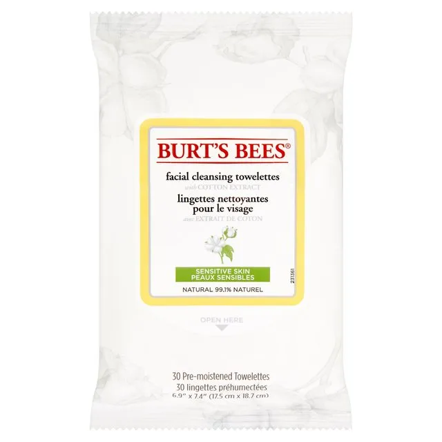 Burt's Bees Sensitive Facial Cleansing Wipes with Cotton Extract 30 per pack