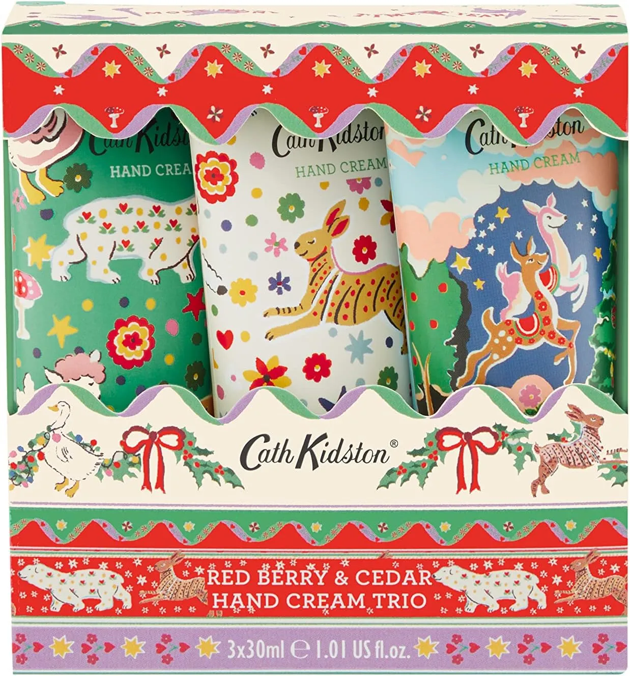 Cath Kidston Christmas Legends-Hand Cream Trio - Set of 3 x 30ml Tubes, Keeps Your Hands Soft and Smooth