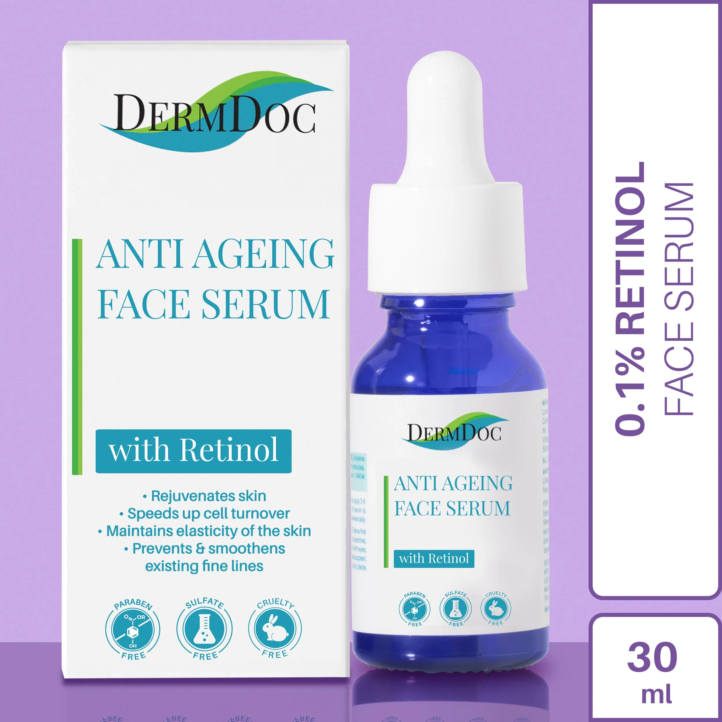 DermDoc 0.1% Retinol Serum (30 ml) | retinol serum | face serum for all skin type | anti aging serum | night face serum | anti ageing face serum | anti wrinkle serum