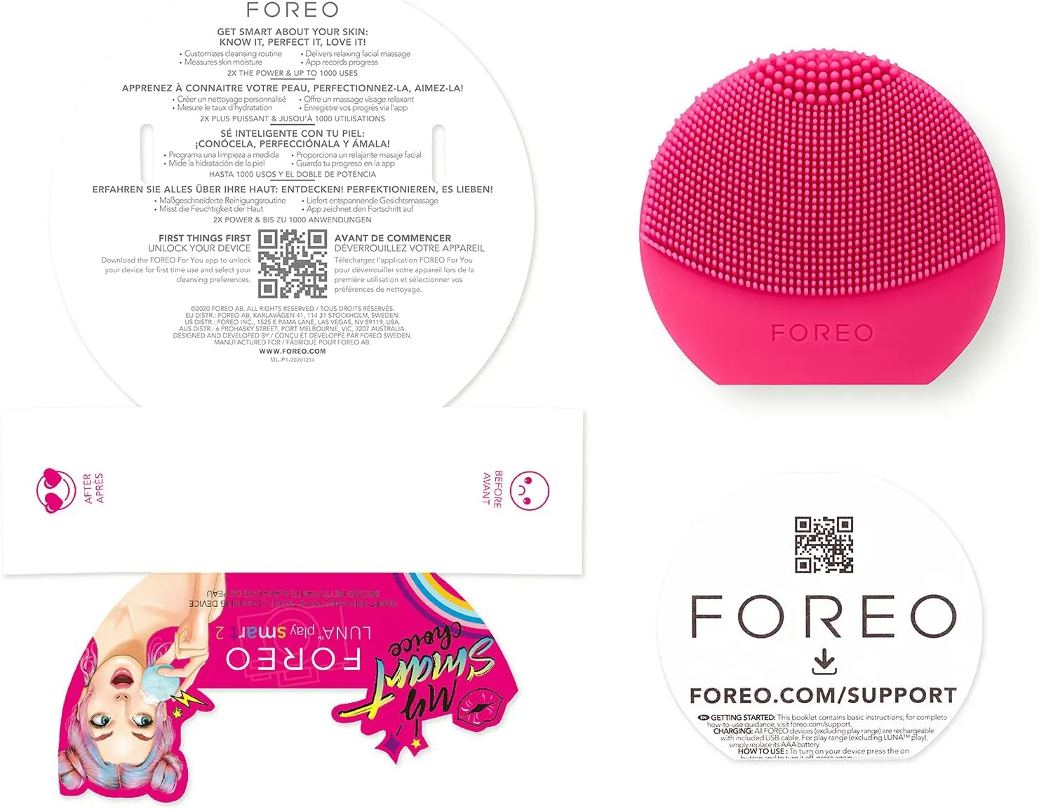 FOREO LUNA play smart 2 - Facial Cleansing Brush - 2-in-1 Skin Analysis & Facial Cleanser - Travel Accessories - Silicone Face Massager - Holiday Essentials - App-connected - Cherry Up