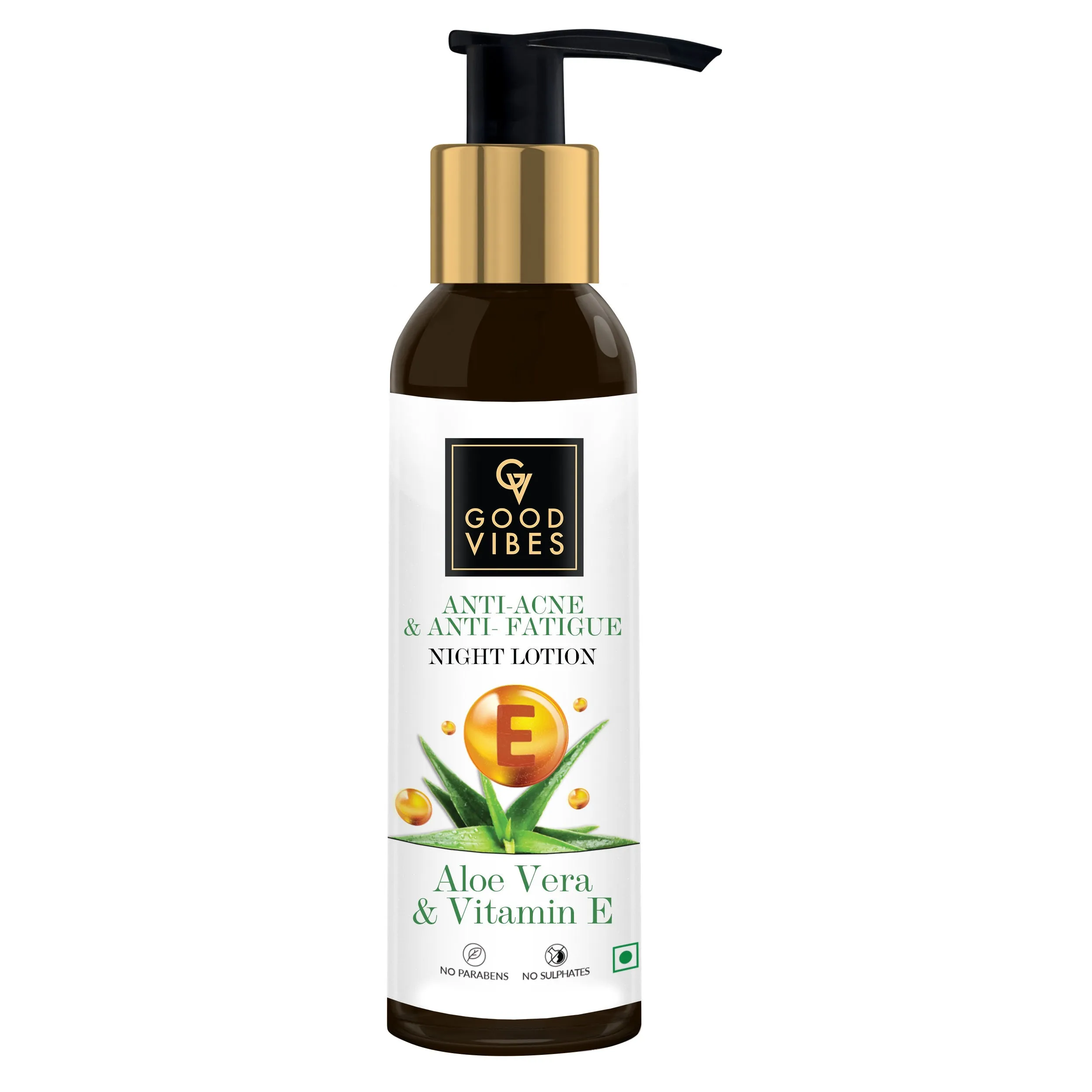 Good Vibes Aloe Vera   Vitamin E Anti - Acne Night Face Lotion| With Hyaluronic Acid | No Parabens, No Sulphates, No Mineral Oil (120 ml)