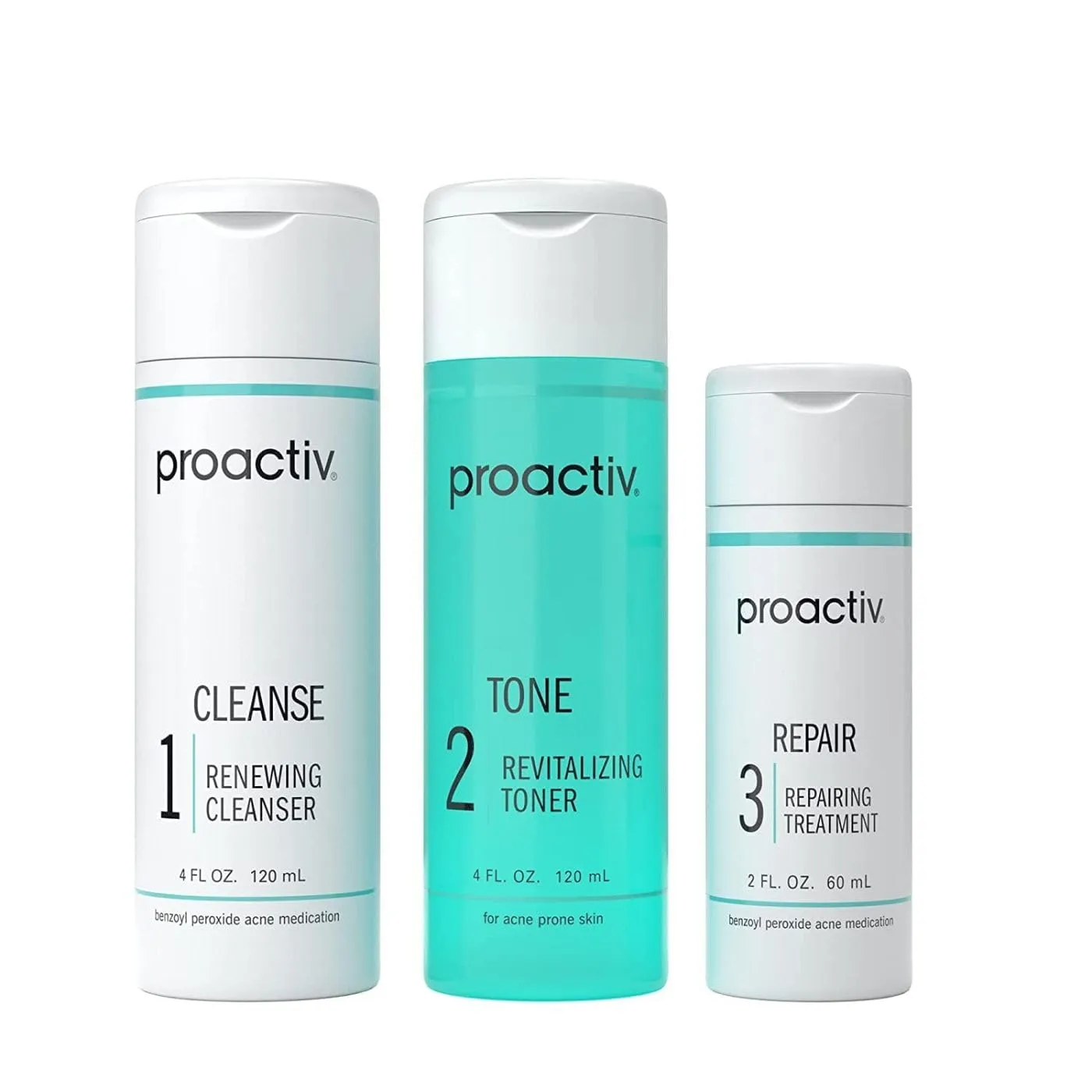 Proactiv 3 Step Acne Treatment - Benzoyl Peroxide Face Wash, Repairing Acne Spot Treatment for Face And Body, Exfoliating Toner - 60 Day Complete Acne Skin Care Kit, Multicolor